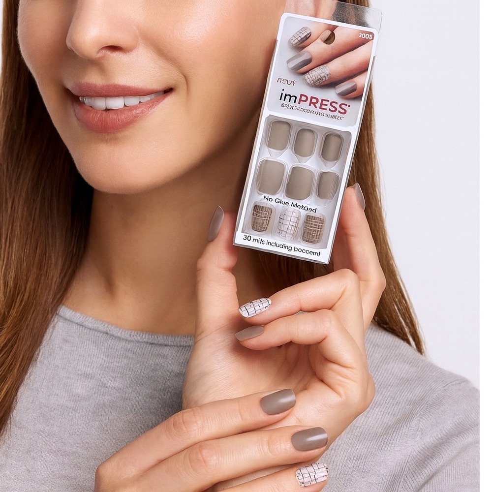 imPRESS Press on Manicure 79603 Rainbow Plaid Grey Press On Nails 30 New 94-25